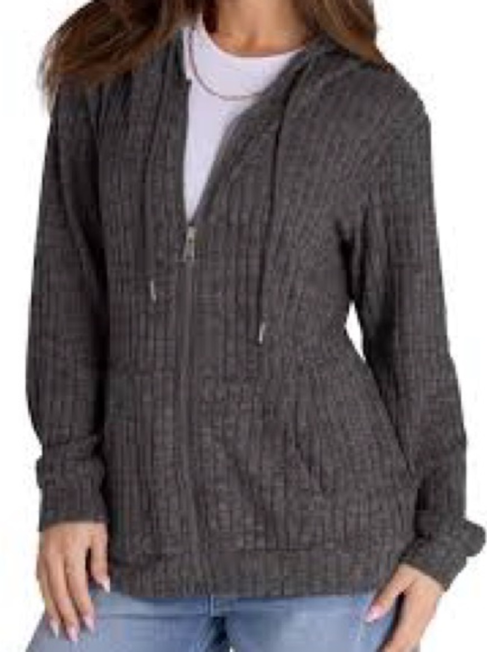 Witsmile ribbed zip up hoodie grey size large